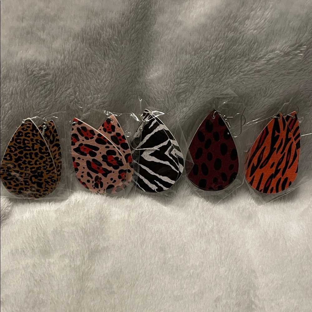 Animal Print Teardrop Earrings 5pair